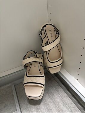 Gianni Bini Cream Quilted Platform Sandals with cream Trim